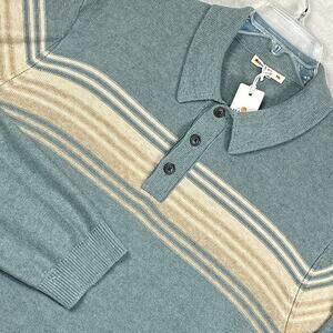 Marine Layer Polo Sweater Mens XXL Elias Blue Green Beige Striped Wool Preppy